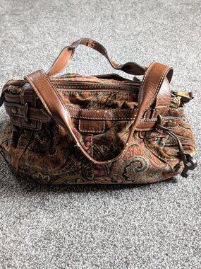 Vintage Fossil ZB3066 Satchel Purse Leather Trim Suede Boho Hippie Women's